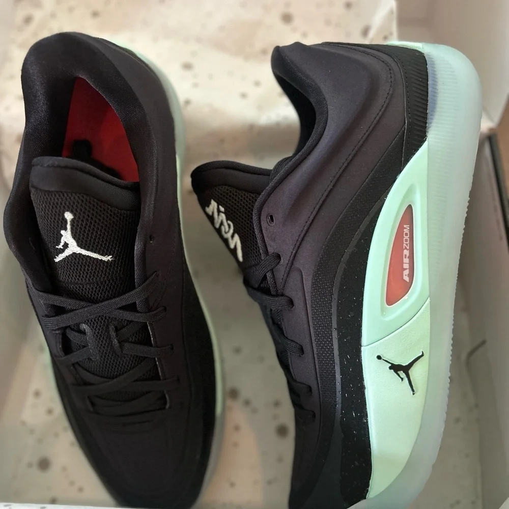 Jordan Men’s Athletic Shoes Black Mint with Red Accents
